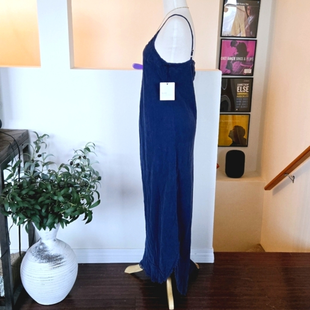 BELLA DAHL Essential Frayed Blue Maxi Dress Size L Relaxed Fit Lyocell Tencel - Picture 5 of 9